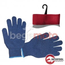 Перчатки трикотажная синтетическая 9" с покрытием PVC точкой на ладони (синяя) INTERTOOL